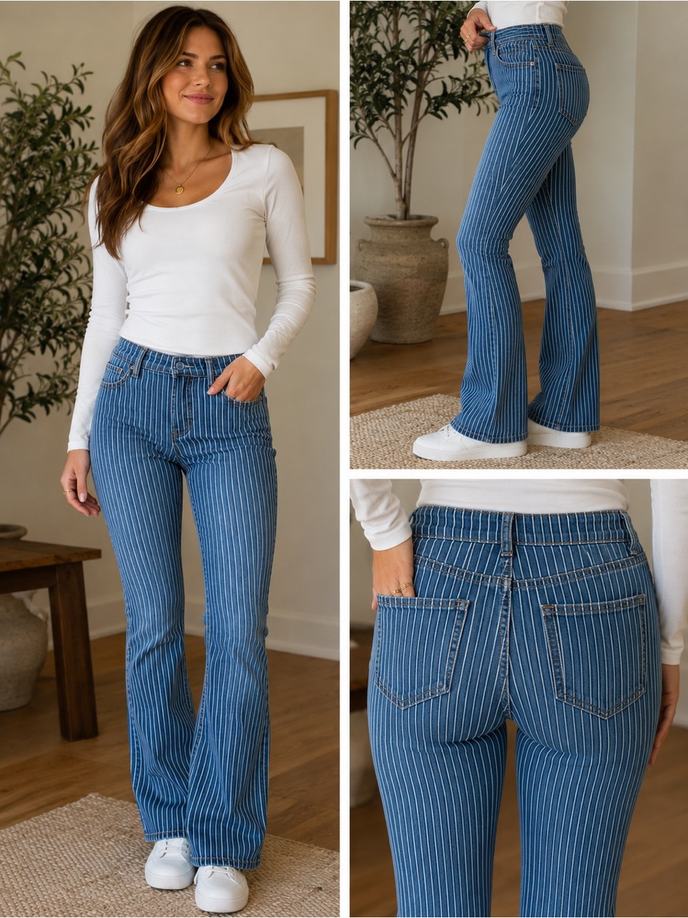 Judy Blue Blue Striped High-Rise Flare Jeans